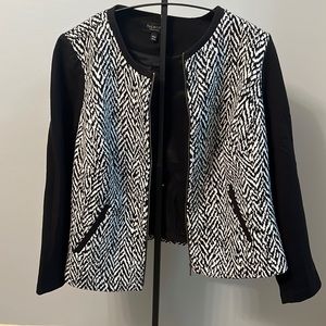 TALBOTS Black & white women's jacket zipper front 19WP longs sleeve pockets NWOT